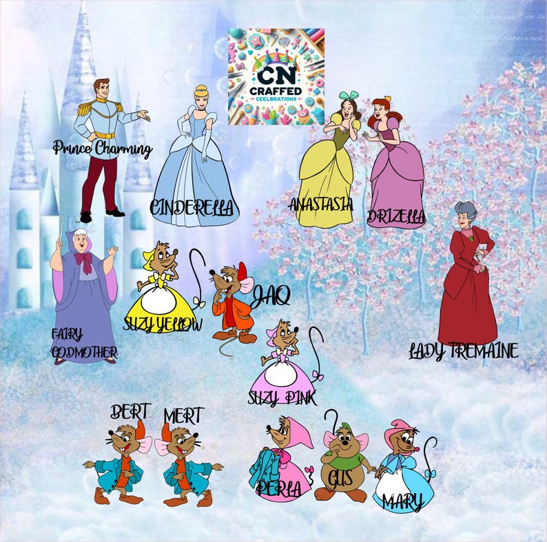Cinderella Mice Suzy, Mary, Jaz, Gus, Cutout, Bibbidi Bobbidi Boo image 2