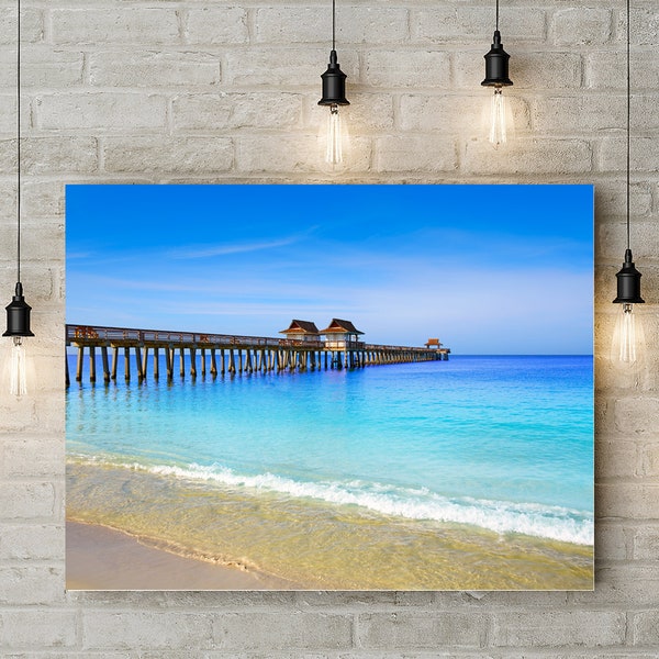 Naples Pier and Beach in Florida USA Extra Large Wall Art Extra Large Wall Decor, Wrapped Canvas or Canvas Poster Gift Poster