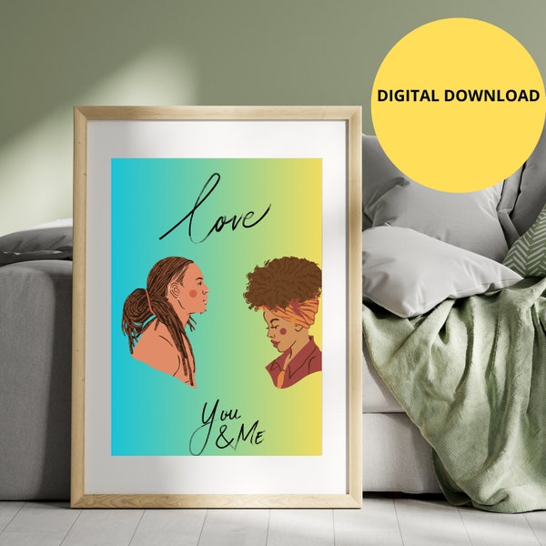 poster numérique couple rasta amour love Jamaïque locks art mural image romantique