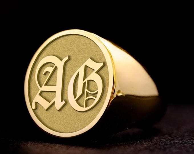 Custom Gothic Monogram Signet Ring: Sterling Silver or Solid Gold