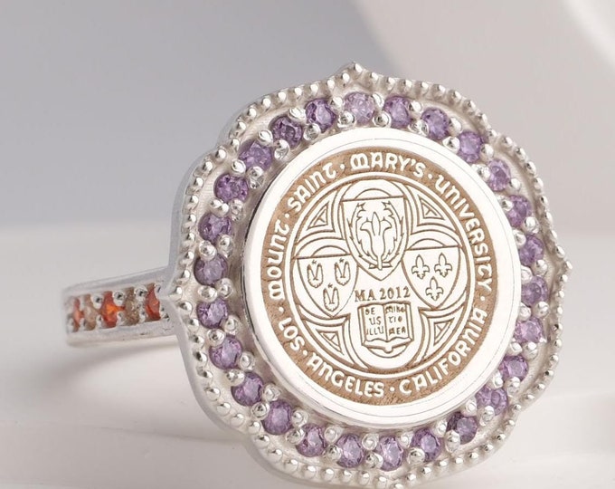 Customizable Sterling Silver University Class Ring with Zircon Stones