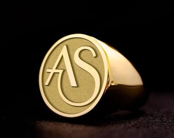 Custom Initial Signet Ring: Sterling Silver or Gold Monogram
