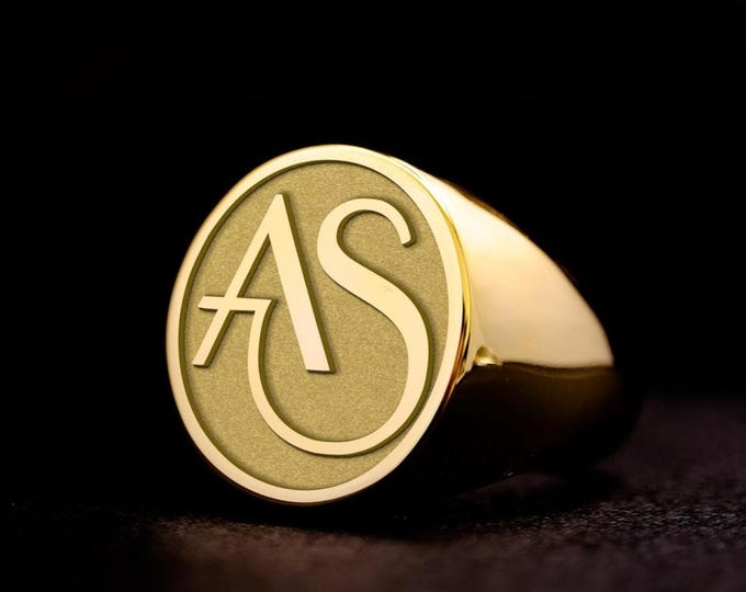 Custom Initial Signet Ring: Sterling Silver or Gold Monogram