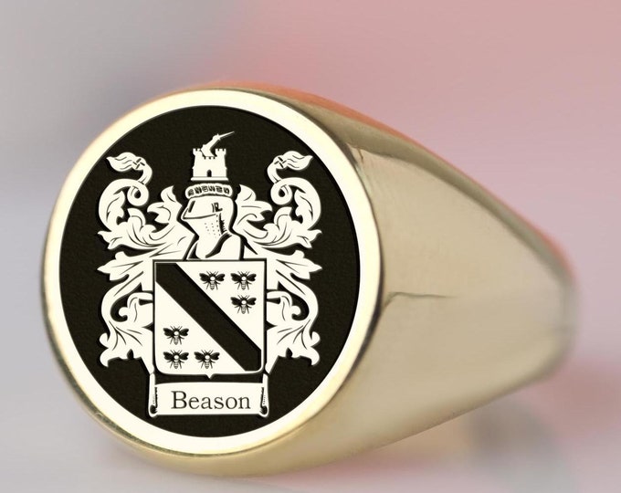Custom Family Crest Signet Ring: Sterling Silver or Gold Plated