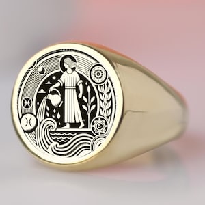 Aquarius Zodiac Signet Ring: Sterling Silver Astrology Gift