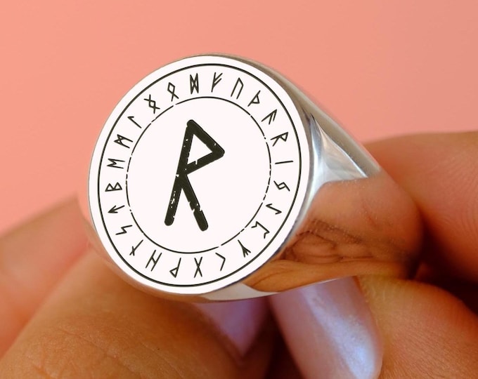Runic Sigil Signet Ring: Nordic Mythology Jewelry, Sterling Silver