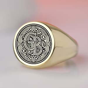 Personalized Monogram Signet Ring: Engraved Sterling Silver & Gold