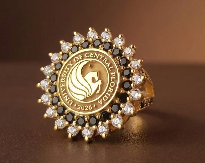 Luxury Gold Graduation Ring | Black Diamond Halo Signet Ring