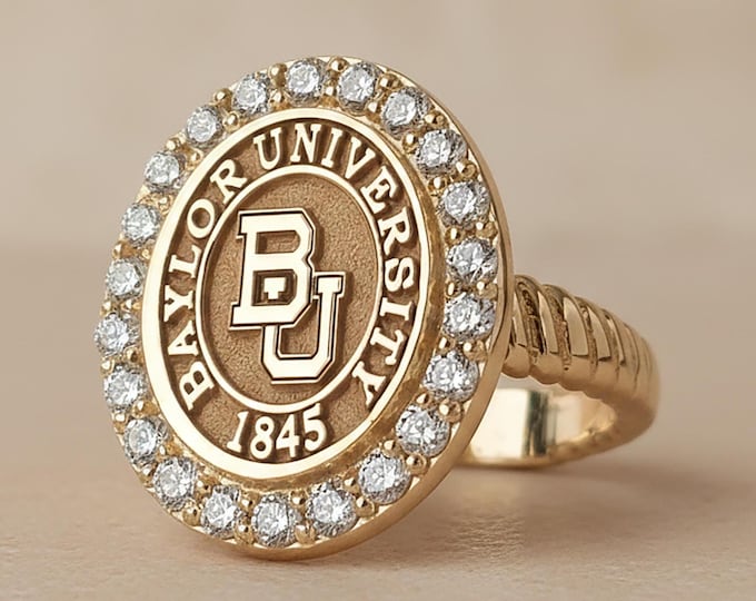 Personalized Diamond Halo Signet Ring | Custom Crest Graduation Jewelry