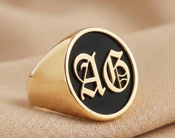Personalized Monogram 925 Silver Ring – Custom Gold Signet, Engraved Initial Jewelry for Men & Women