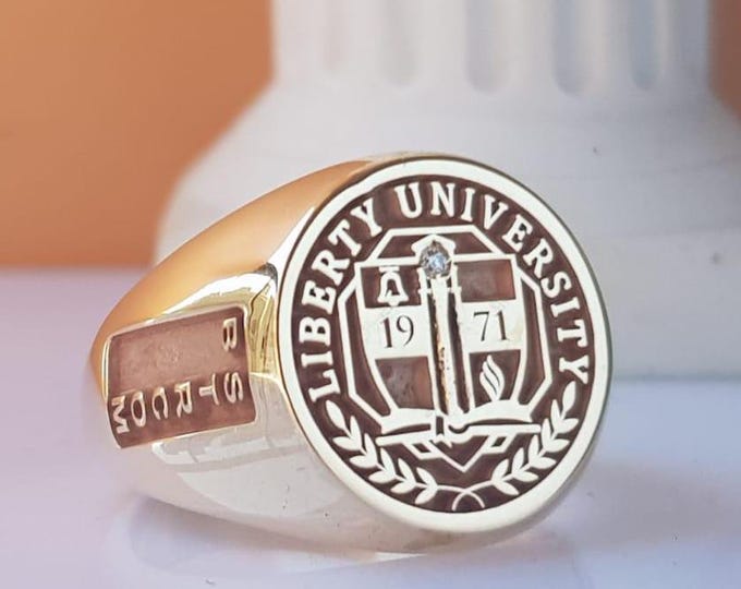 10k Solid Gold Class Ring: Custom Engraved Graduation Signet