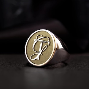 Elegante anillo con monograma TG: anillo con sello de letra elegante personalizado en oro o plata: regalo personalizado para él, ella, pareja o familia.