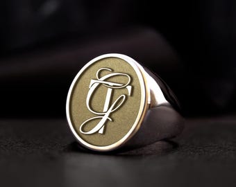 Custom Monogram Signet Ring: Elegant Script, Sterling Silver or Gold