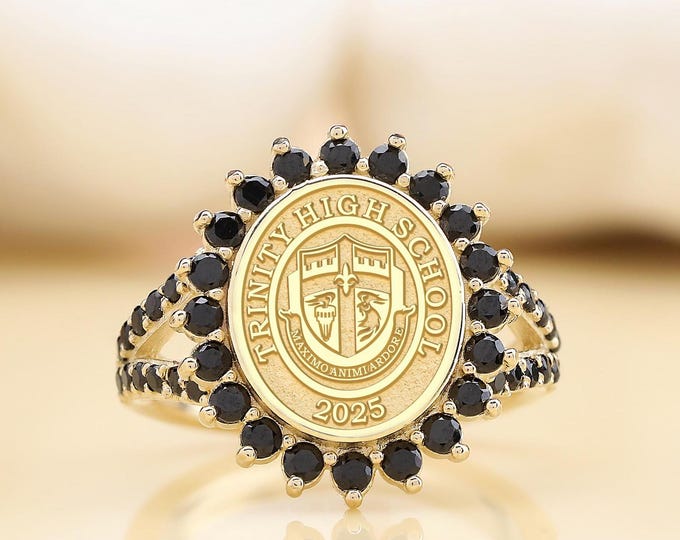 2025 Grad Gift: Custom Crest Ring - Black Spinel & Sterling Silver