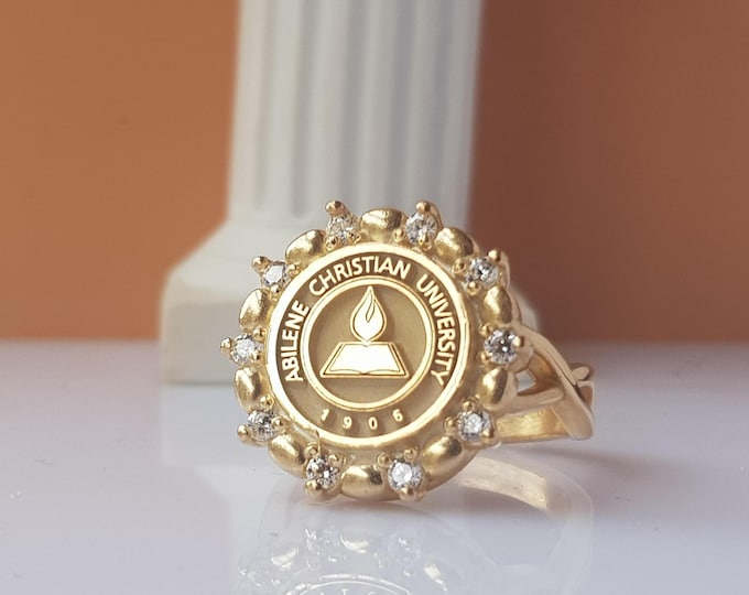 Faith-Inspired Graduation Ring • Elegant Gold Class Ring for Her • Christian University Gift • Custom Spiritual Jewelry