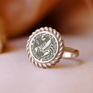 Scorpio Signet Ring: Hand-Engraved Sterling Silver Astrology Jewelry
