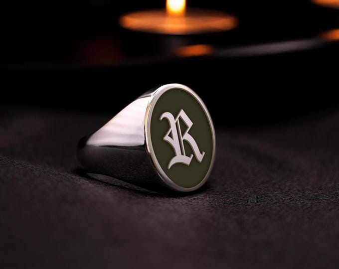 Custom Gothic Monogram Signet Ring: Sterling Silver or Solid Gold