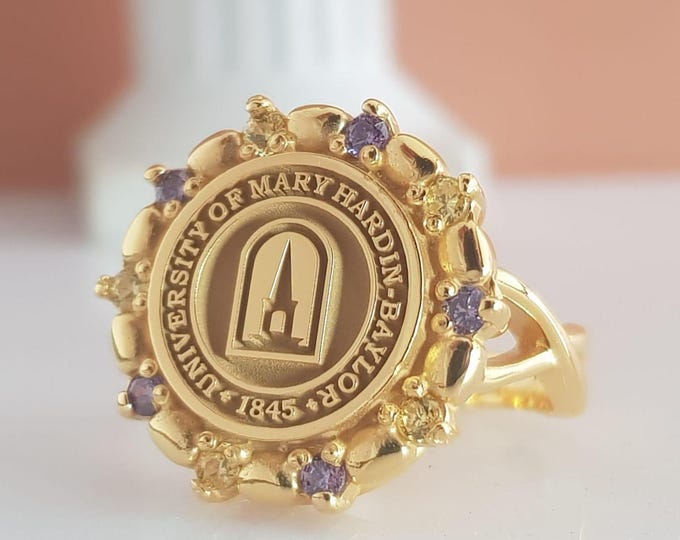 Custom Graduation Signet for Her • CZ Halo College Keepsake Gift • Alumni Jewelry 2025