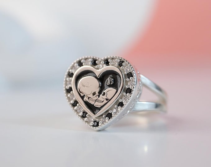 Gothic Skull Heart Ring: Sterling Silver Dark Romance Jewelry