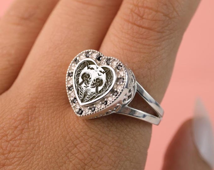 Customizable Heart Lovers 925 Sterling Silver Ring with Gemstones