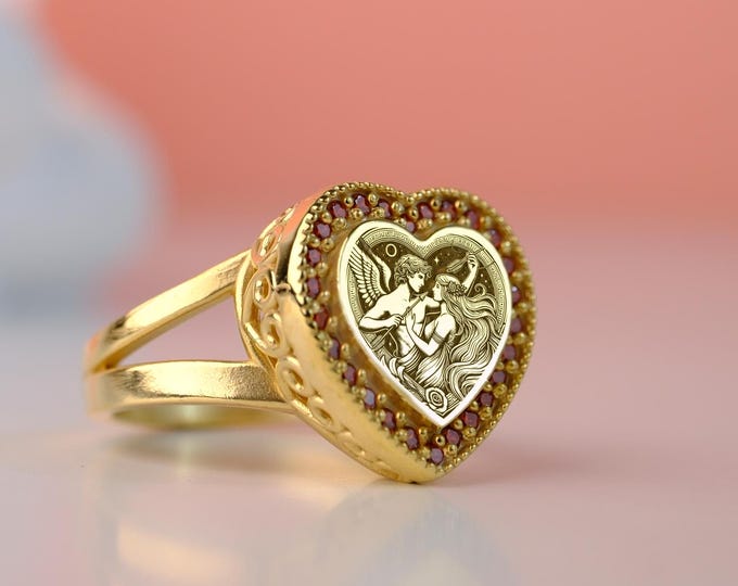 Eros & Psyche Heart Ring: Sterling Silver, Gold-Plated Valentine's Gift