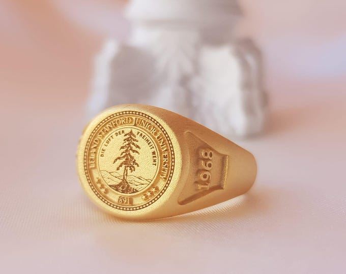 14K Gold Graduation Signet Ring: Custom Engraved Class Ring