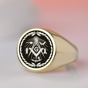 Masonic Square & Compass Signet Ring: Sterling Silver or Gold, Freemason Gift