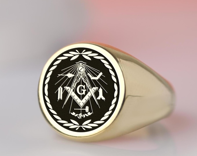 Masonic Square & Compass Signet Ring: Sterling Silver or Gold, Freemason Gift
