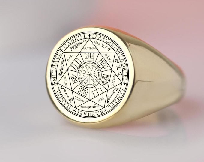 Archangel Guardian Signet Ring – 14k Solid Gold & Sterling Silver, Divine Protection Jewelry