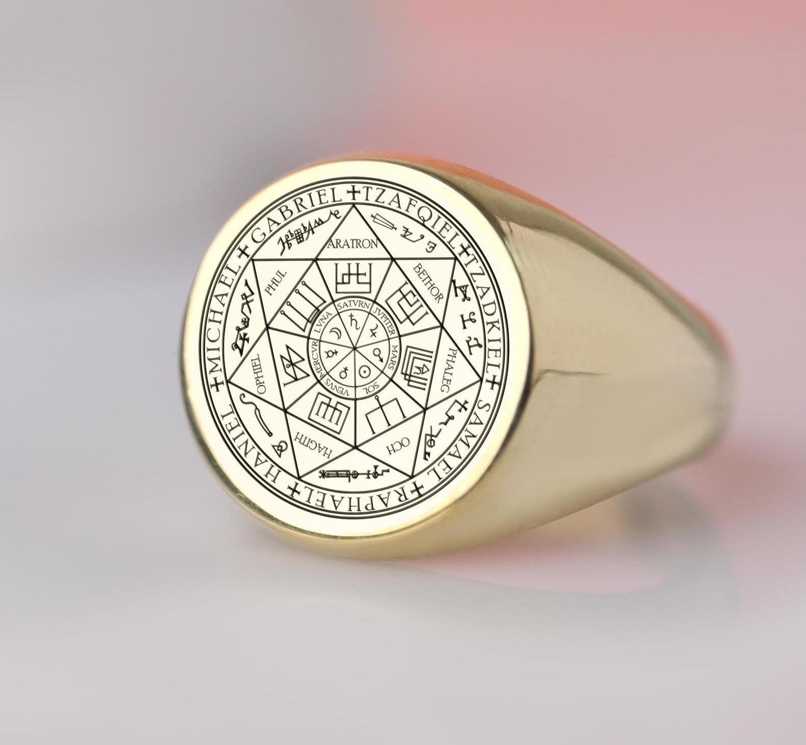Archangel Guardian Signet Ring – 14k Solid Gold & Sterling Silver, Divine Protection Jewelry