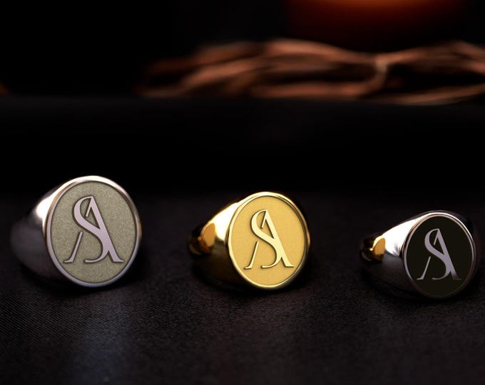 Initial Signet Ring: Personalized Solid Gold or Sterling Silver Letter Ring