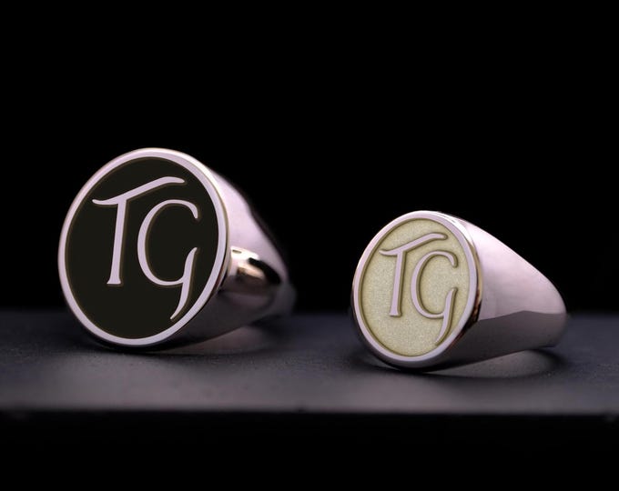 14k Solid Gold Monogram Signet Ring: Personalized Initial Jewelry