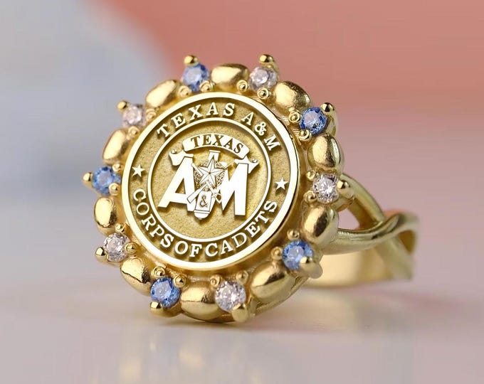 Corps of Cadets Class Ring • Custom Military College Ring for Him/Her • Texas Style Graduation Gift • Gold Signet Ring