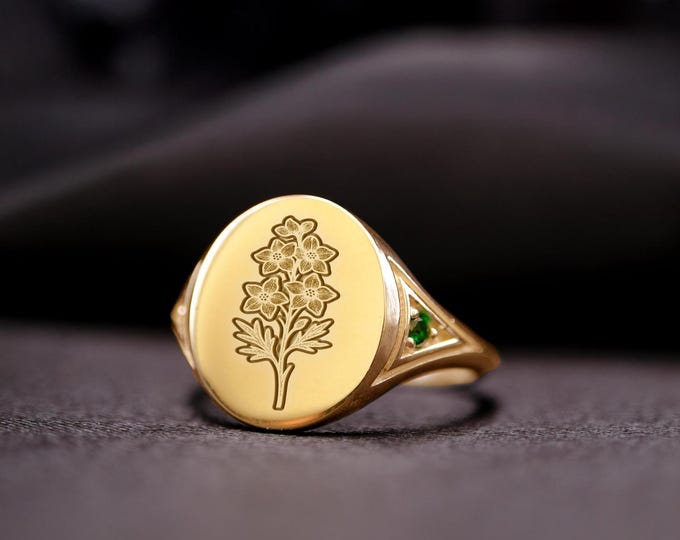 Personalized Birth Flower Ring: 925 Sterling Silver, Custom Gemstone