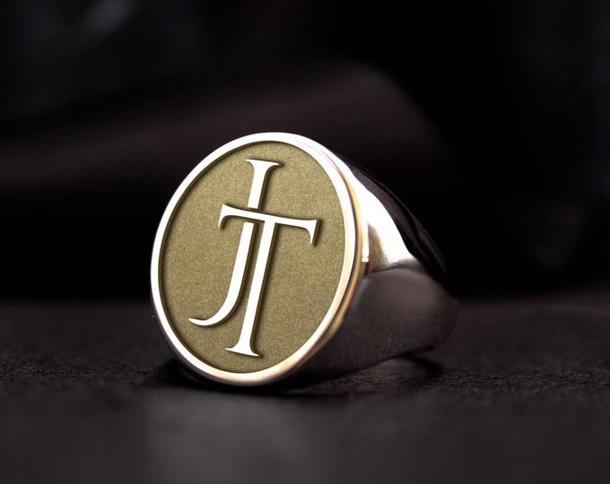 Custom Initial Signet Ring: Personalized Monogram, Sterling Silver or Gold