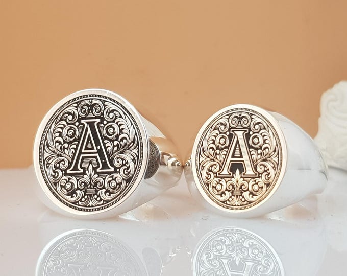 Victorian Monogram Signet Ring: Sterling Silver Personalized Initial