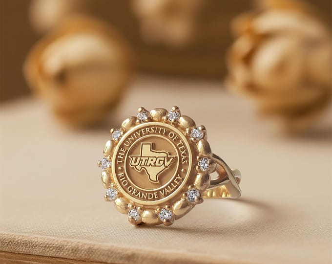 Custom Gold Graduation Signet Ring |Class Ring with Diamond Accents
