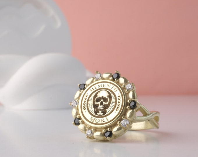 Memento Mori Gold Plated Ring: Gothic Sterling Silver Jewelry