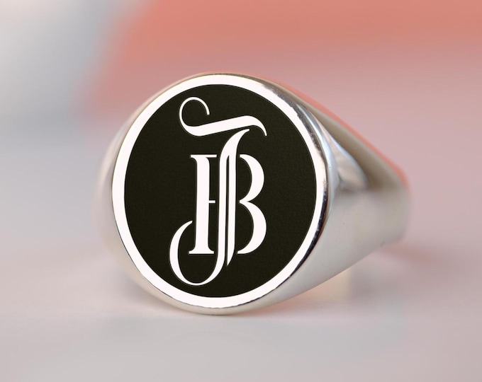 Custom Monogram Signet Ring: Sterling Silver, Gold, Rose Gold Plated