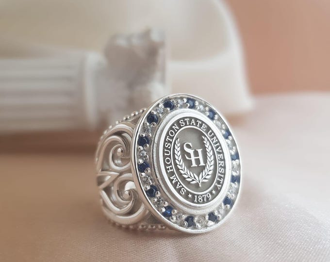 Custom College Class Ring • Silver Graduation Gift for Her