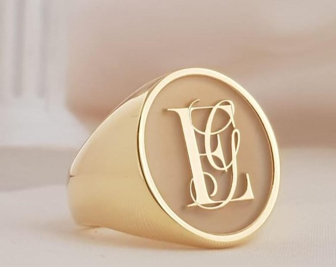 Custom Initial Signet Ring: Personalized Monogram, Sterling Silver or Gold