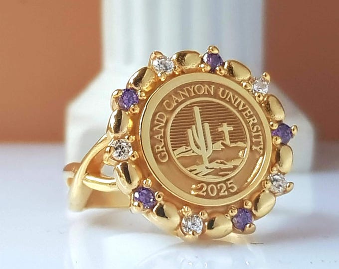Purple Stone Graduation Ring: Class of 2025 College Ring - Custom Engraved