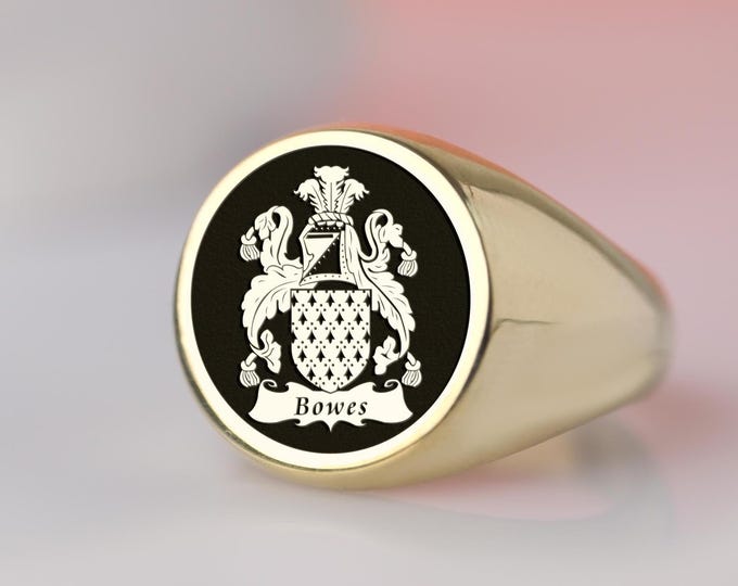 Custom Bowes Clan Crest Signet Ring: Sterling Silver, Gold Plated