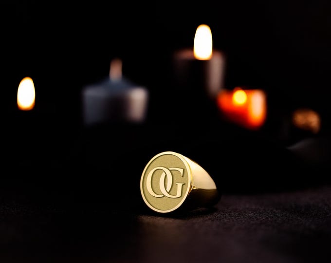 Custom Monogram Initial Ring: Sterling Silver or Gold Signet