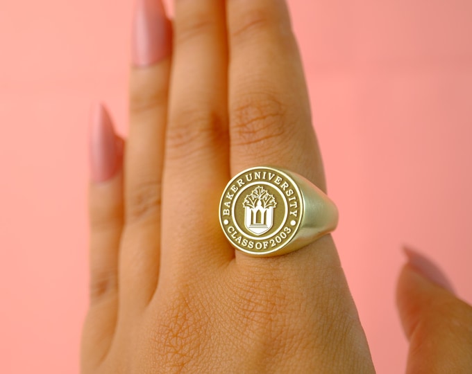 Personalized University Graduation Ring – Custom Class Signet in Sterling Silver or Gold