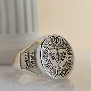 Custom Sterling Silver Graduation Signet Ring: Engraved Class Ring