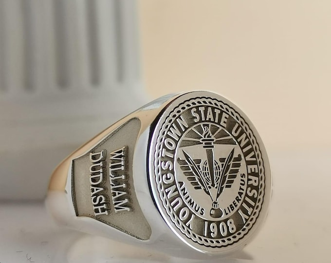 Custom Sterling Silver Graduation Signet Ring: Engraved Class Ring