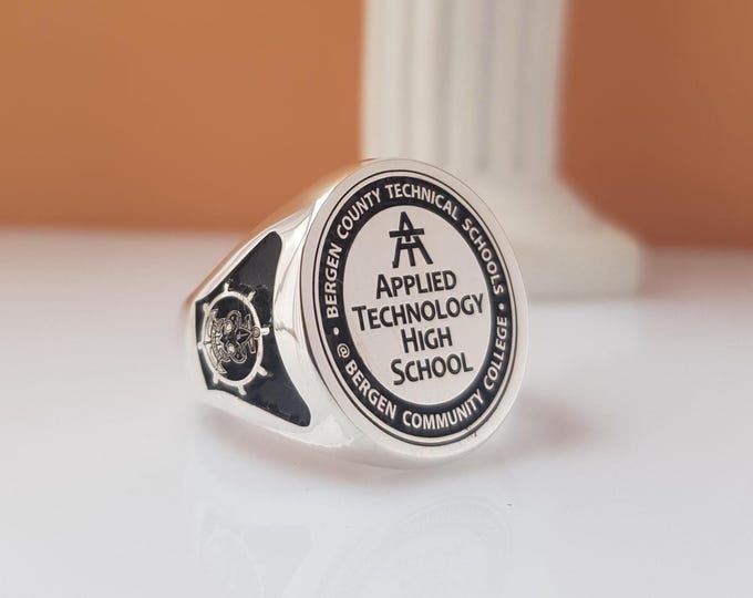 Engineering Graduation Ring: Custom Emblem, Sterling Silver, Gold Options