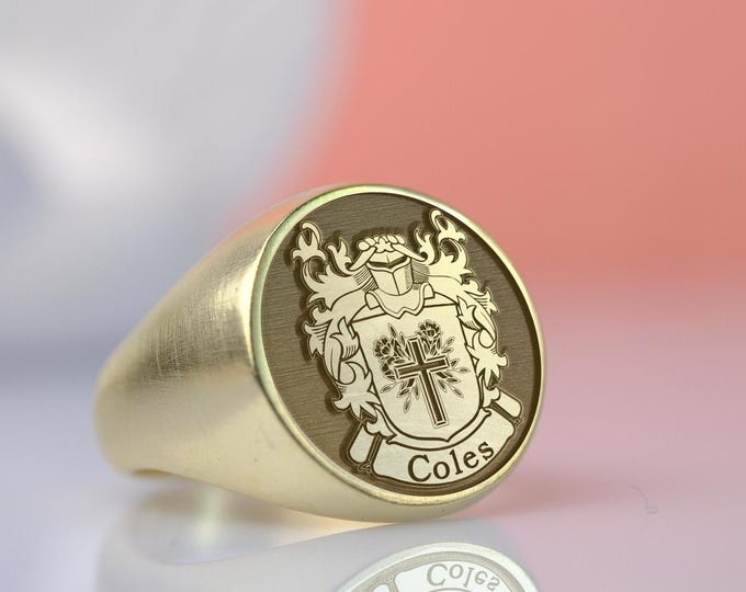 Sterling Silver Family Crest Signet Ring: Custom Engraved Coat of Arms
