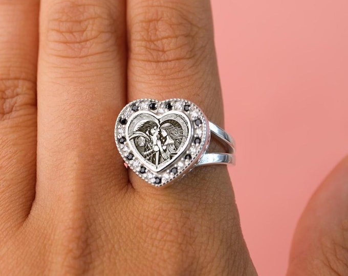 Tristan & Isolde Heart Ring: Customizable Sterling Silver Valentine's Gift